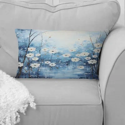 Design Art Winters Flowers Embrace Pointillism - Snow Printed Throw Pillow In White