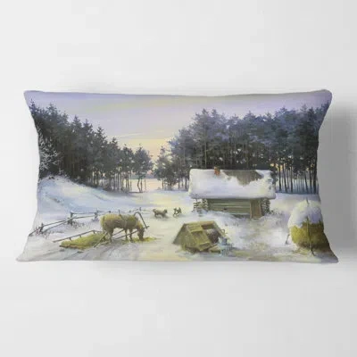 Design Art Winterscene With Cottage Cove In Snow Rectangular Pillow Cover & Insert
