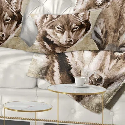 Design Art Wolf Head Tattoo Sketch - Animal Printed Pillow