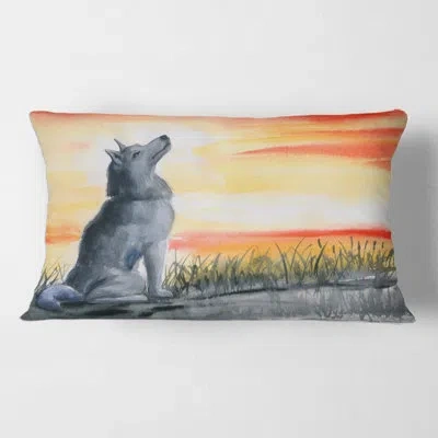 Design Art Wolf Howling At The Moon Rectangular Pillow Cover & Insert