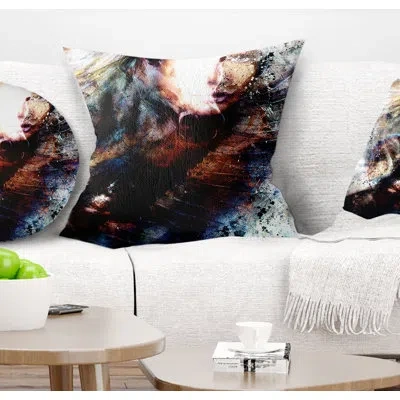 Design Art Woman And Horse With Flying Eagle - Animal Printed Pillow In Brown