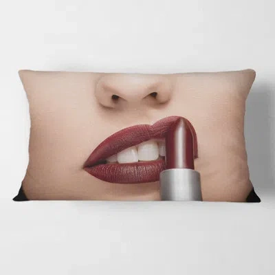 Design Art Woman Applying Lipstick On Lips Rectangular Pillow Cover & Insert
