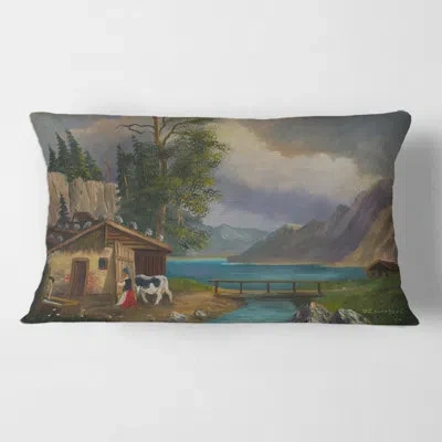 Design Art Woman Brings The Cow Into The Stable At A Lake Rectangular Pillow Cover & Insert