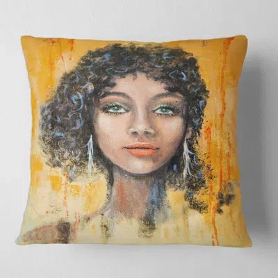 Design Art Woman Face With Eyes And Hair Impression Square Pillow Cover & Insert In Orange