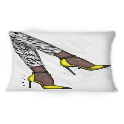 Design Art Woman Foot In Yellow High Heel Stiletto Ii - Modern Printed Throw Pillow