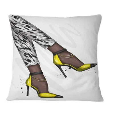 Design Art Woman Foot In Yellow High Heel Stiletto Ii - Modern Printed Throw Pillow In Black;yellow