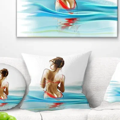 Design Art Woman In Bikini - Street Art Printed Pillow In Brown;red