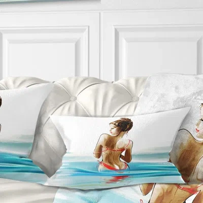 Design Art Woman In Bikini - Street Art Printed Throw Pillow