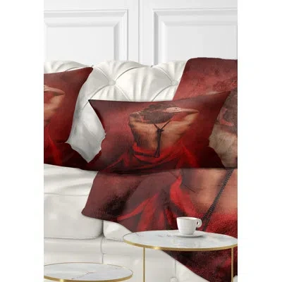 Design Art Woman In Red - Street Art Printed Throw Pillow In Red;tan