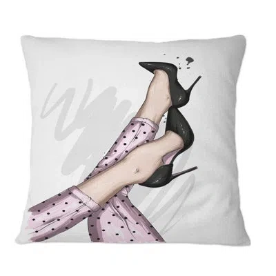 Design Art Woman Legs In Black Heel Stilettos I - Modern Printed Throw Pillow In Black;pink