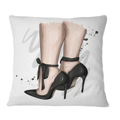 Design Art Woman Legs In Black Heel Stilettos Ii - Modern Printed Throw Pillow In Black;white