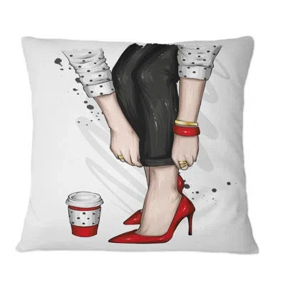 Design Art Woman Legs In Red Heel Stilettos I - Modern Printed Throw Pillow In Black;red