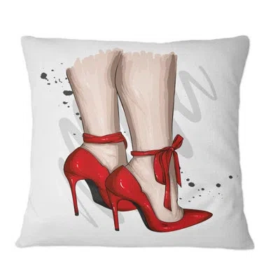 Design Art Woman Legs In Red Heel Stilettos Ii - Modern Printed Throw Pillow In White;red