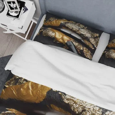 Design Art Woman Lips With Black Leather And Gold Foil - Modern Duvet Cover Set - Microfiber Polyester