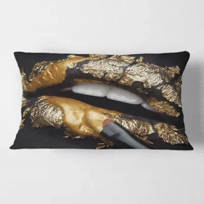 Design Art Woman Lips With Leather And Foil Rectangular Pillow Cover & Insert