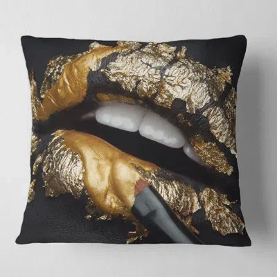 Design Art Woman Lips With Leather And Foil Square Pillow Cover & Insert