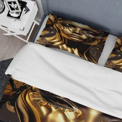 Design Art Woman With Black And Gold Butterflies I - Woman Butterfly Duvet Cover Set - Microfiber Polyester In Black;gold