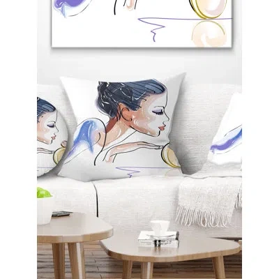 Design Art Woman With Bottle Of Perfume - Street Art Printed Pillow In Black;purple