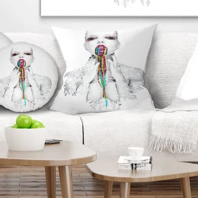Design Art Woman With Creative Bright Make Up - Portrait Printed Pillow In Gray