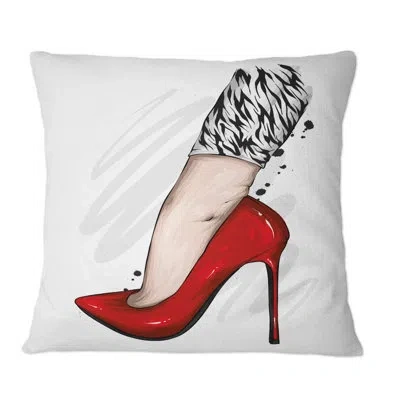 Design Art Women Leg With Stylish Red Heels - Modern Printed Throw Pillow