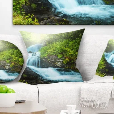 Design Art Wonderful Creek In Green Forest - Landscape Printed Pillow
