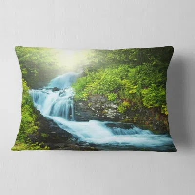 Design Art Wonderful Creek In Green Forest - Landscape Printed Throw Pillow