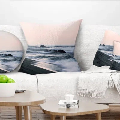 Design Art Wonderful Long Exposure Sea Waves - Sea & Shore Printed Pillow In Blue;orange
