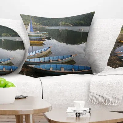 Design Art Wonderful View Of Pokhara Boats - Boats Printed Pillow In Blue;black;brown;green;red;yellow