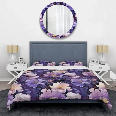 Design Art Wonderland Purple Flowers - Floral Duvet Cover Set In Pink;purple