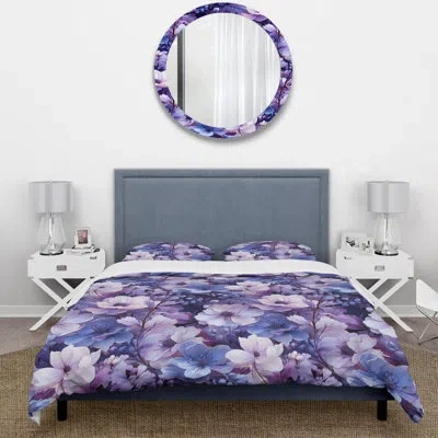 Design Art Wonderland Purple Flowers Ii - Floral Duvet Cover Set In Pink;purple