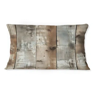 Design Art Wood & Shiplap Polyester Throw Pillow In Brown