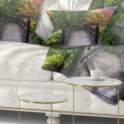 Design Art Wood Bridge At Japanese Garden In Fall Bridge Lumbar Pillow