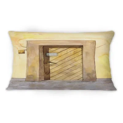 Design Art Wood Door In Stone Wall -1 Vintage Printed Throw Pillow