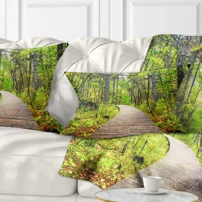 Design Art Wooden Boardwalk Across Forest - Landscape Printed Throw Pillow