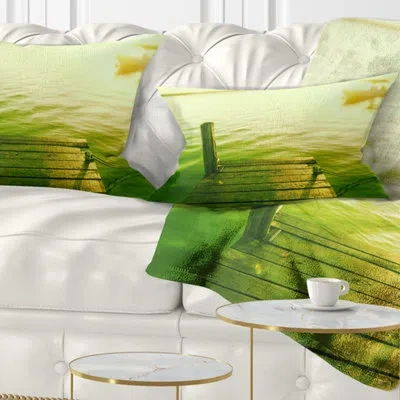 Design Art Wooden Boardwalk In Green Sea - Pier & Bridge Printed Throw Pillow