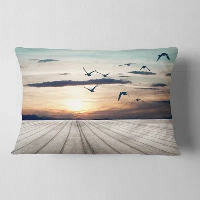 Design Art Wooden Floor Sunset - Beaches Printed Throw Pillow In Yellow