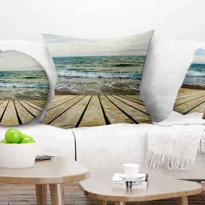 Design Art Wooden Pier In Waving Sea - Sea & Shore Printed Pillow