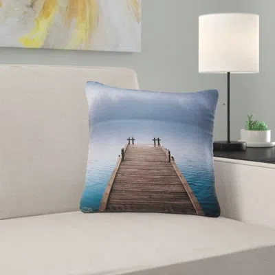 Design Art Wooden Pier Under Foggy Sky - Sea & Shore Printed Pillow