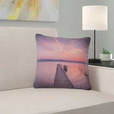 Design Art Wooden Pier Under Red Sky - Sea & Shore Printed Pillow