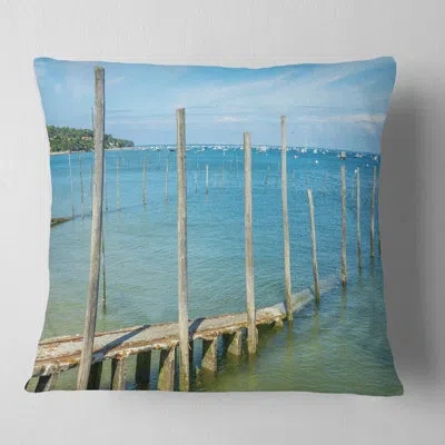 Design Art Wooden Piers By Blue Sea - Sea & Shore Printed Pillow