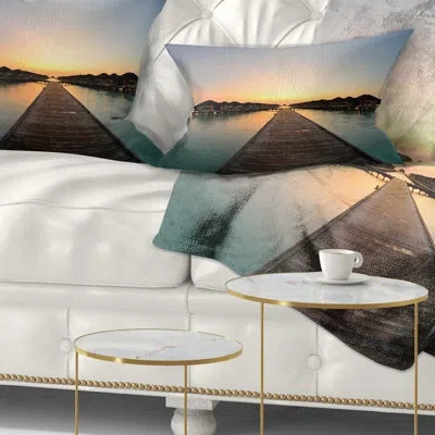 Design Art Wooden Sea Bridge Long Wooden Pier Into The Ocean Lumbar Pillow