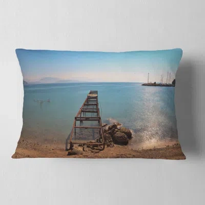 Design Art Wooden Sea Bridge Old Pier At Beach Panoramic View Lumbar Pillow