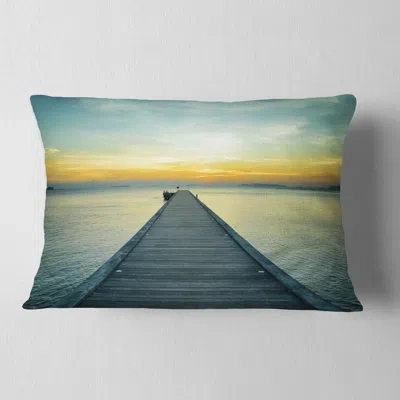 Design Art Wooden Sea Bridge Wood Pier Into The Sea Lumbar Pillow