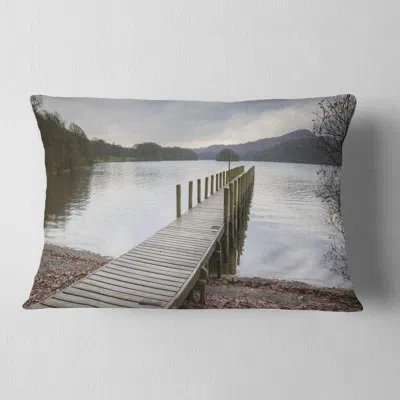 Design Art Wooden Sea Bridge Wooden Jetty On Lake District Lumbar Pillow