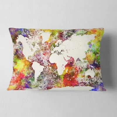 Design Art World Map In Great Colors - Maps & Flags Printed Throw Pillow