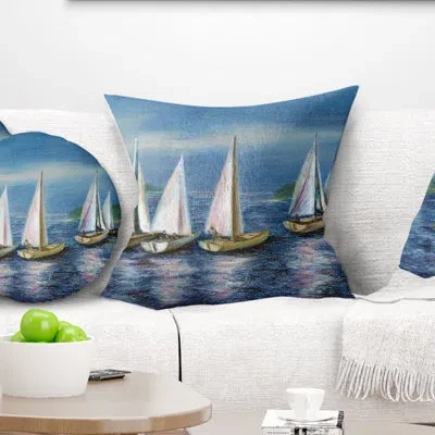 Design Art Yachts By Obsky Sea - Sea & Shore Printed Pillow In Blue;green