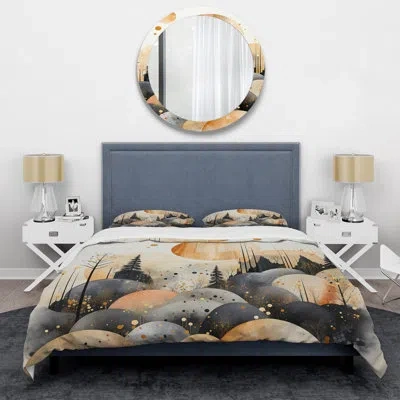 Design Art Yellow And Black Landscape Symphony Iii - Abstract Landscapes Duvet Cover Set In Black;yellow