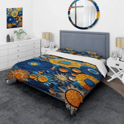 Design Art Yellow And Blue Mosaic Tiles 2 - Boho Mosaic Duvet Cover Set