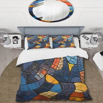 Design Art Yellow And Blue Mosaic Tiles 3 - Boho Mosaic Duvet Cover Set