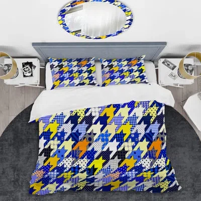 Design Art Yellow And Blue Patchwork - Abstract Duvet Cover Set - Microfiber Polyester In White,green,blue